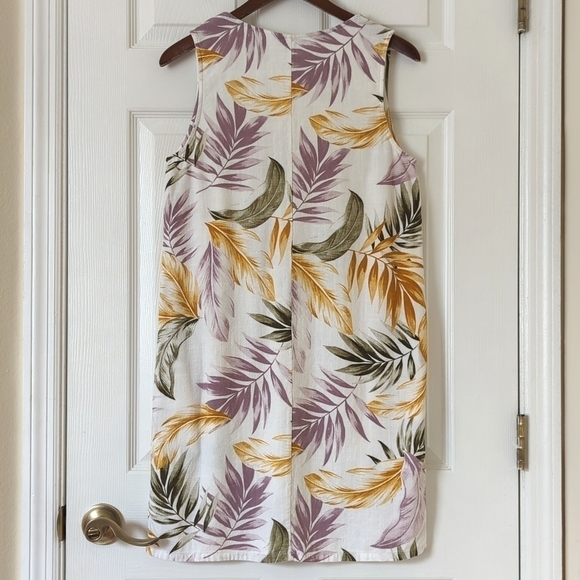 Orvis Tropical Leaf Printed Linen Blend Sleeveless V-neck Mini Dress White Small - Picture 11 of 12